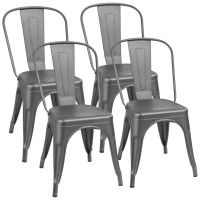 Furmax Metal Dining Chair Indoor-Outdoor Use Stackable Classic Trattoria Chair Chic Dining Bistro Cafe Side Metal Chairs Set Of 4 (Gray)