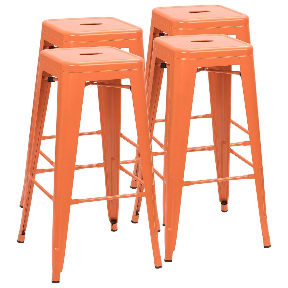 Furmax 30 Inches Metal Bar Stools Bar Height High Backless Stools Indoor Outdoor Stackable Kitchen Stools Set Of 4 Orange