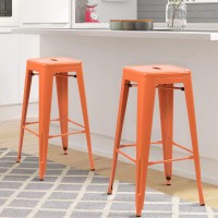 Furmax 30 Inches Metal Bar Stools Bar Height High Backless Stools Indoor Outdoor Stackable Kitchen Stools Set Of 4 Orange