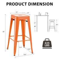 Furmax 30 Inches Metal Bar Stools Bar Height High Backless Stools Indoor Outdoor Stackable Kitchen Stools Set Of 4 Orange