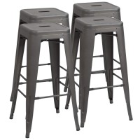 Furmax 30 Inches Metal Bar Stools Bar Height High Backless Stools Indoor Outdoor Stackable Kitchen Stools Set Of 4 Gray