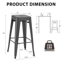 Furmax 30 Inches Metal Bar Stools Bar Height High Backless Stools Indoor Outdoor Stackable Kitchen Stools Set Of 4 Gray