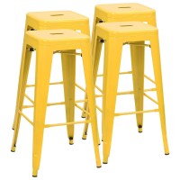 Furmax 30 Inches Metal Bar Stools Bar Height High Backless Stools Indoor Outdoor Stackable Kitchen Stools Set Of 4 Yellow