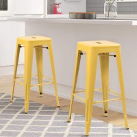 Furmax 30 Inches Metal Bar Stools Bar Height High Backless Stools Indoor Outdoor Stackable Kitchen Stools Set Of 4 Yellow