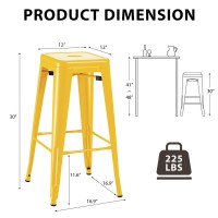 Furmax 30 Inches Metal Bar Stools Bar Height High Backless Stools Indoor Outdoor Stackable Kitchen Stools Set Of 4 Yellow