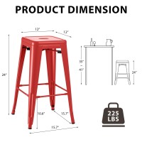 Furmax 24 Inches Metal Bar Stools Bar Height High Backless Stools Indoor Outdoor Stackable Kitchen Stools Set Of 4 Red