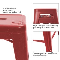 Furmax 24 Inches Metal Bar Stools Bar Height High Backless Stools Indoor Outdoor Stackable Kitchen Stools Set Of 4 Red