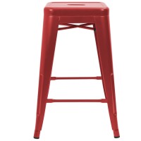 Furmax 24 Inches Metal Bar Stools Bar Height High Backless Stools Indoor Outdoor Stackable Kitchen Stools Set Of 4 Red