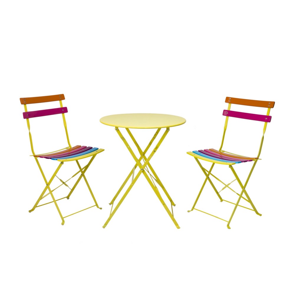 Alpine Corporation Indooroutdoor 3Piece Bistro Set Folding Table And Chairs Patio Seating Rainbow