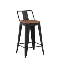 Changjie Furniture 24 Inch Swivel Bar Stools Set Of 4 Counter Height Swivel Bar Stools With Backs Industrial Barstools For Kitchen (Swivel 24 Inch,Matte Black Wooden)