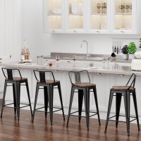 Changjie Furniture 24 Inch Swivel Bar Stools Set Of 4 Counter Height Swivel Bar Stools With Backs Industrial Barstools For Kitchen (Swivel 24 Inch,Matte Black Wooden)