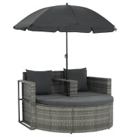 vidaXL 2 Seater Garden Sofa with Cushions and Parasol Gray Poly Rattan 44478