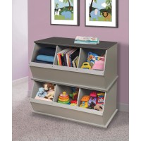 Badger Basket Three Bin Stackable Toy Storage Cubby Organizer - Woodgrain/Gray