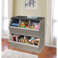 Badger Basket Three Bin Stackable Toy Storage Cubby Organizer - Woodgrain/Gray