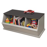 Badger Basket Three Bin Stackable Toy Storage Cubby Organizer - Woodgrain/Gray