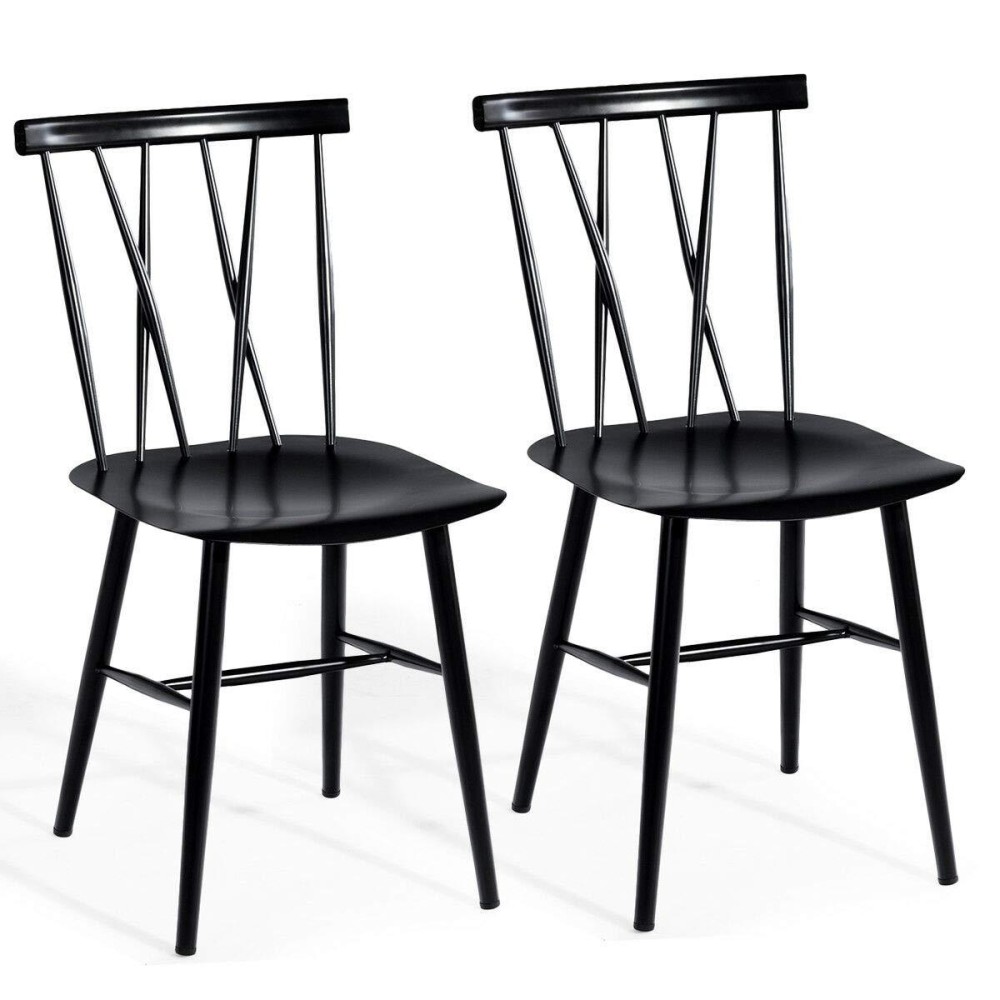 Costway Dining Chair Set Of 2, Farmhouse Windsor Chairs Dining Room Chairs With Spindle Back And Sturdy Metal Construction, Kitchen Side Chairs For Living Room Restaurant, Black (Height 17'')