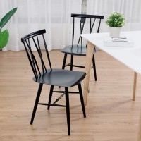 Costway Dining Chair Set Of 2, Farmhouse Windsor Chairs Dining Room Chairs With Spindle Back And Sturdy Metal Construction, Kitchen Side Chairs For Living Room Restaurant, Black (Height 17'')