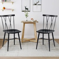 Costway Dining Chair Set Of 2, Farmhouse Windsor Chairs Dining Room Chairs With Spindle Back And Sturdy Metal Construction, Kitchen Side Chairs For Living Room Restaurant, Black (Height 17'')