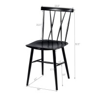 Costway Dining Chair Set Of 2, Farmhouse Windsor Chairs Dining Room Chairs With Spindle Back And Sturdy Metal Construction, Kitchen Side Chairs For Living Room Restaurant, Black (Height 17'')