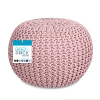 Birdrock Home Round Pouf Foot Stool Ottoman - Knit Bean Bag Floor Chair - Cotton Braided Cord - Great For The Living Room, Bedroom And Kids Room - Small Furniture (Dusty Rose)