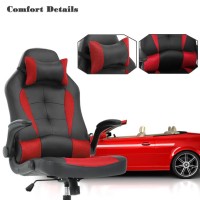 Bestoffice Pc Gaming Chair Ergonomic Office Chair Desk Chair With Lumbar Support Flip Up Arms Headrest Pu Leather Executive High Back Computer Chair For Adults Women Men (Red)