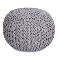 Birdrock Home Round Floor Pouf Ottoman | Cotton Braided Foot Stool | Bedroom And Living Room Home Furniture | Light Grey