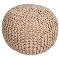 Birdrock Home Round Pouf Foot Stool Ottoman - Knit Bean Bag Floor Chair - Cotton Braided Cord - Great For The Living Room, Bedroom And Kids Room - Small Furniture (Natural)