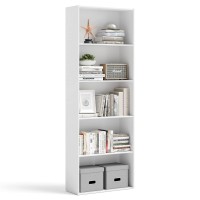 Tangkula 5-Shelf Bookcase, 23.5''L X 9.5''W X 67''H, Multi-Functional Wood Storage Display Open Bookshelf For Home Office (White)