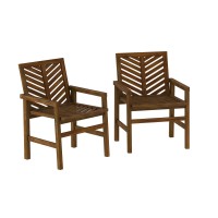 Walker Edison 2 Piece Outdoor Patio Chevron Wood Chair Set All Weather Backyard Conversation Garden Poolside Balcony Set Of 2