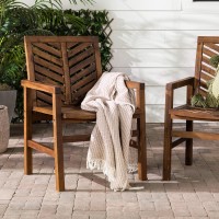 Walker Edison 2 Piece Outdoor Patio Chevron Wood Chair Set All Weather Backyard Conversation Garden Poolside Balcony Set Of 2