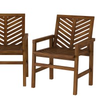 Walker Edison 2 Piece Outdoor Patio Chevron Wood Chair Set All Weather Backyard Conversation Garden Poolside Balcony Set Of 2