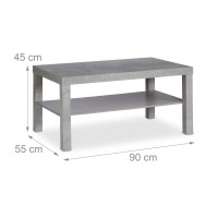 Relaxdays 10025153 Coffee Concrete Look And Shelf, Low Living Room Side Table, Hxwxd 45 X 90 X 55 Cm, Grey