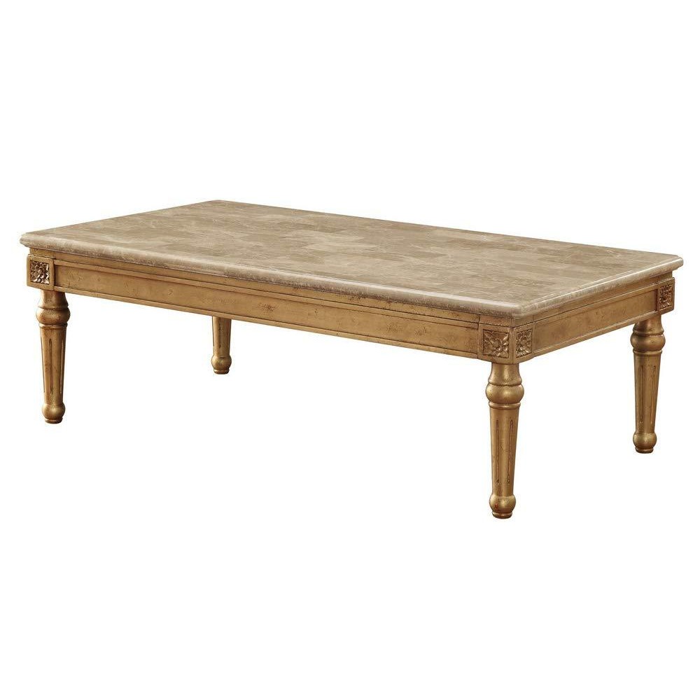 Acme Daesha Rectangular Marble Top Coffee Table In Antique Gold