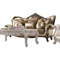 Acme Furniture Sofa, Tan, Pattern Fabric & Antique Oak