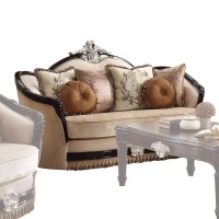 Acme Ernestine Loveseat (With 6 Pillows) In Tan Fabric & Black