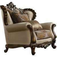 Acme Latisha Chair With Nailhead Trim In Tan Pattern Fabric And Antique Oak