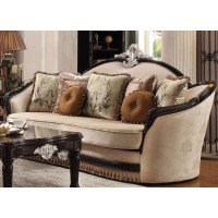 Acme Ernestine Sofa (With 7 Pillows) In Tan Fabric & Black