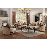 Acme Ernestine Sofa (With 7 Pillows) In Tan Fabric & Black
