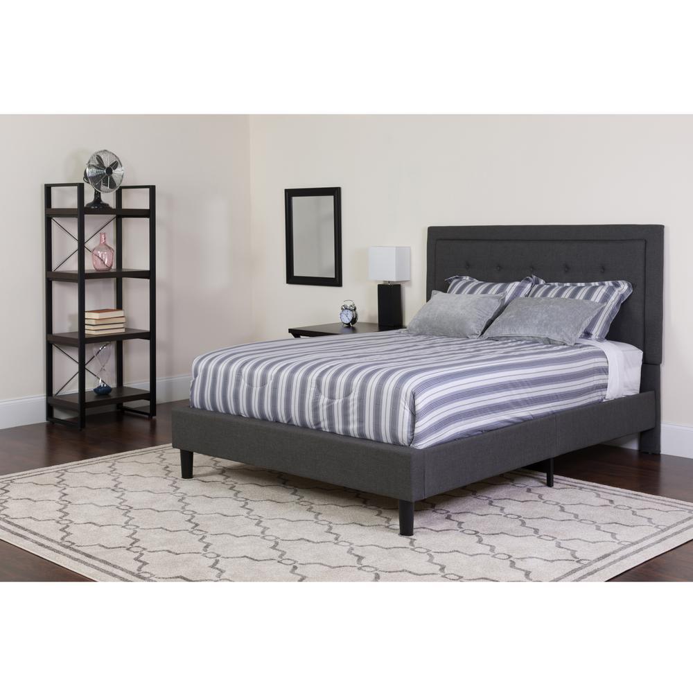 Roxbury Full Size Tufted Upholstered Platform Bed in Dark Gray Fabric with Memory Foam Mattress