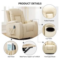 Comhoma Recliner Chair Massage Rocker With Heated Pu Leather Ergonomic Lounge 360 Degree Swivel Sofa Seat With Drink Holders Living Room Chair Cream