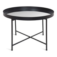 Kate And Laurel Celia Round Metal Foldable Coffee Table With Mirrored Tray Top, Black