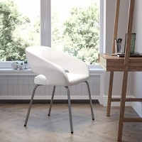 Emma + Oliver Contemporary White Leathersoft Side Reception Chair With Chrome Legs