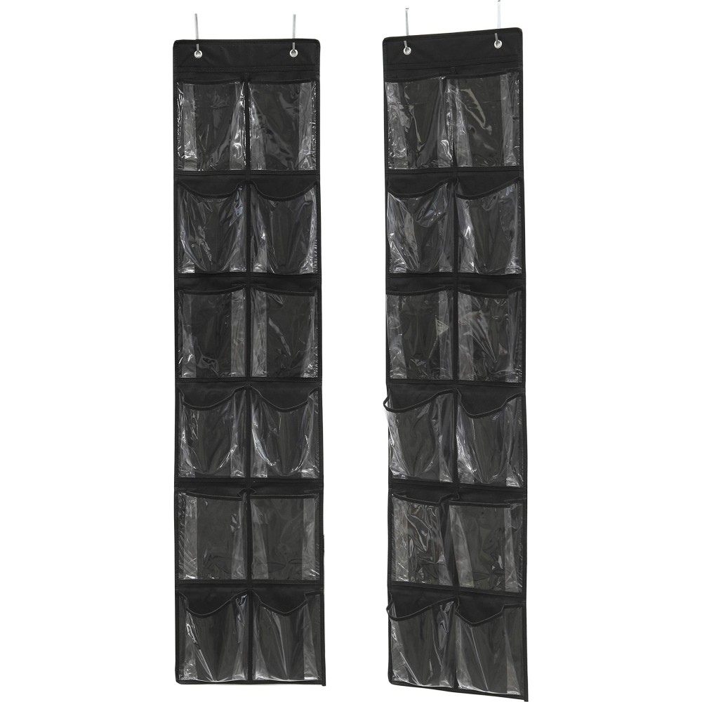 Simple Houseware 24 Pockets 2Pk 12 Large Pockets Over Door Hanging Shoe Organizer Black