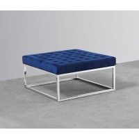 Best Master Velvet Upholstery Square Ottoman Coffee Table Navy BlueSilver Base