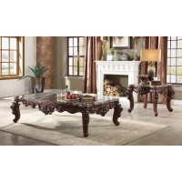 Acme Forsythia Rectangular Wooden Coffee Table In Marble And Walnut