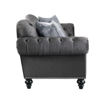 Acme Gaura Velvet Tufted Sofa With Nail-Head Trim In Dark Gray