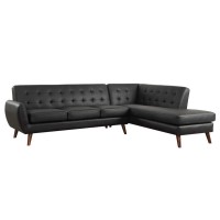 Acme Essick Ii Faux Leather Tufted Sectional Sofa In Black