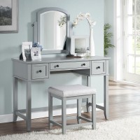 Vista 3Pc Vanity Set Gray Vanity Mirror Stool