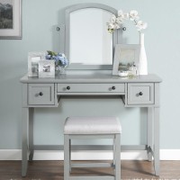 Vista 3Pc Vanity Set Gray Vanity Mirror Stool