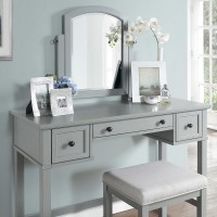 Vista 3Pc Vanity Set Gray Vanity Mirror Stool